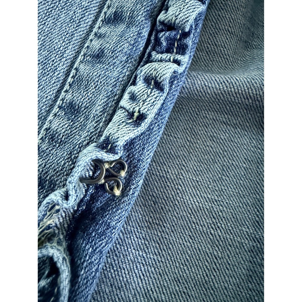 Chico's Platinum Ruffle Denim Jacket Rhinestone Light Wash Size 2 Large - Picture 13 of 16